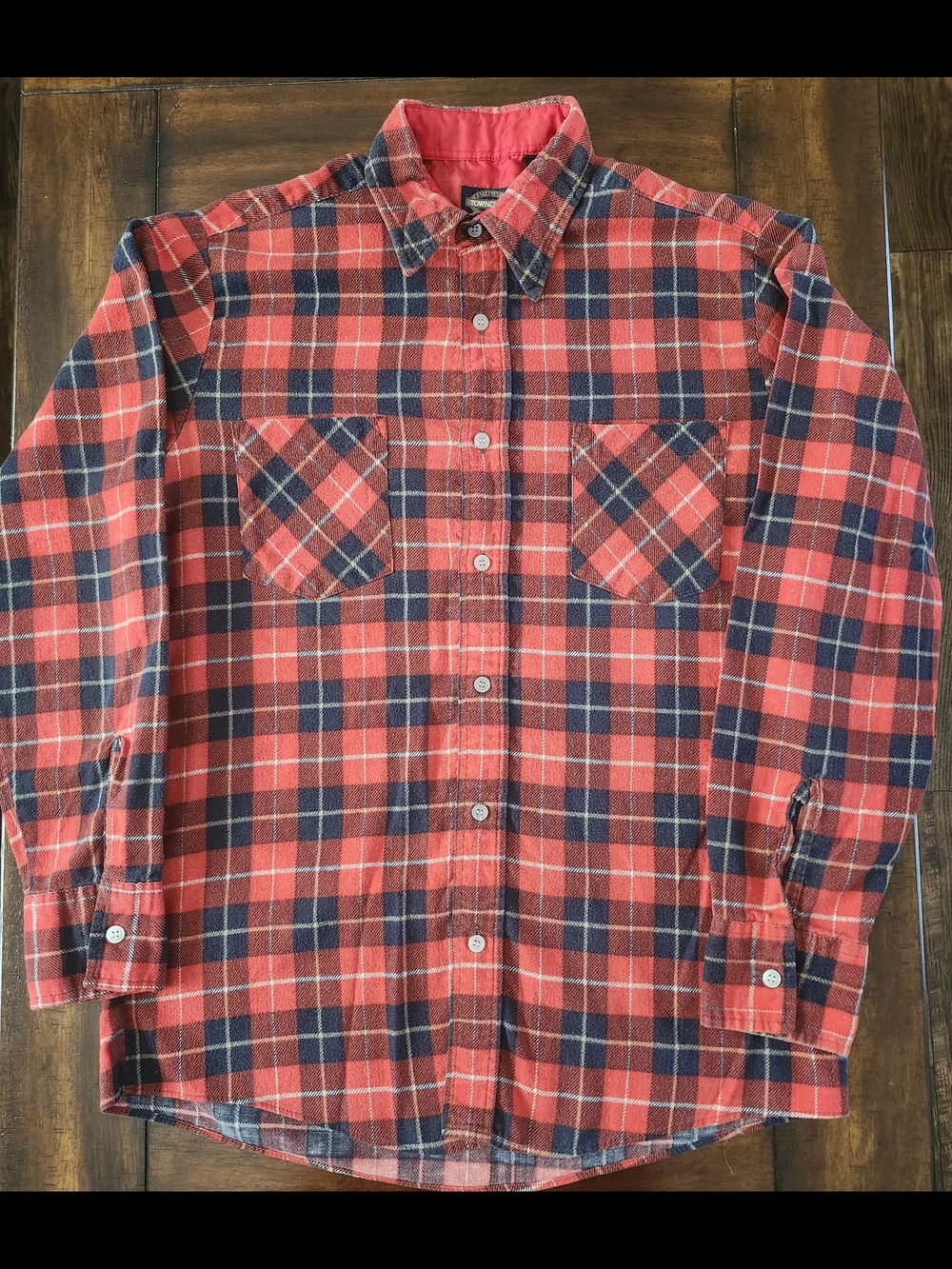 Vintage 1980s Towncraft Red and Navy Plaid Button-Down Shirt Men's Medium